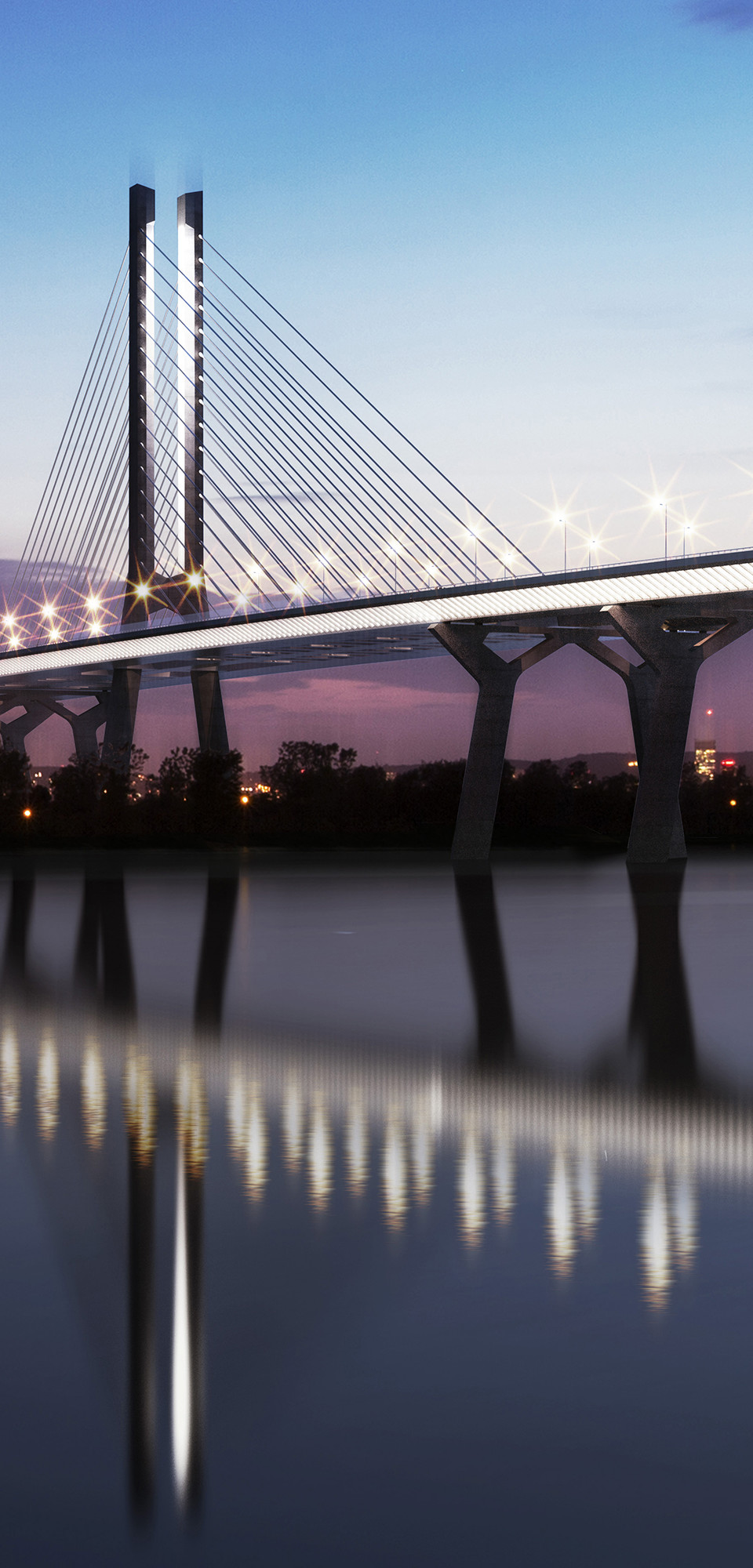 Pont Samuel de Champlain se reflétant dans l'eau