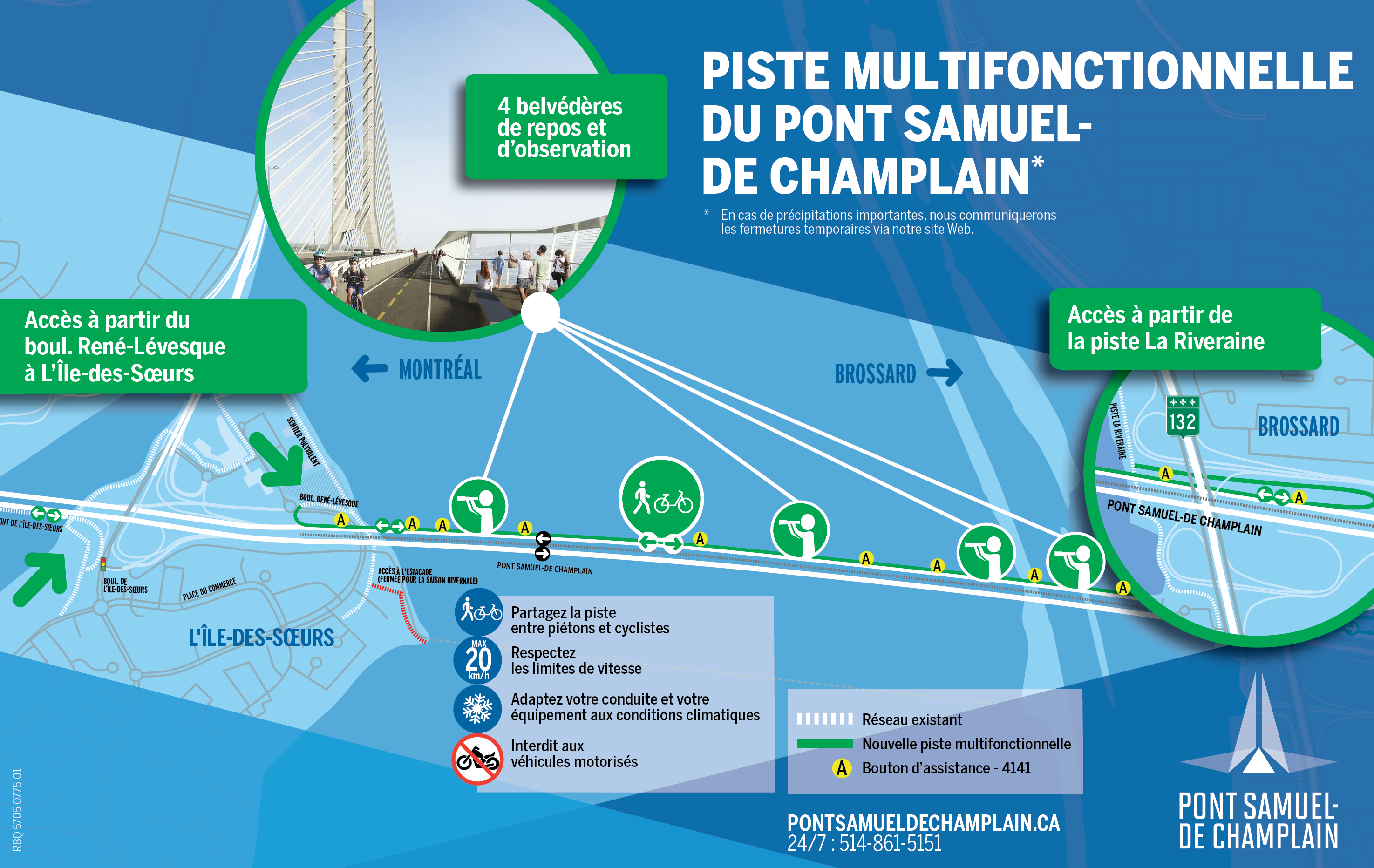 Carte infographique de la piste multifonctionnelle du pont samuel-de champlain